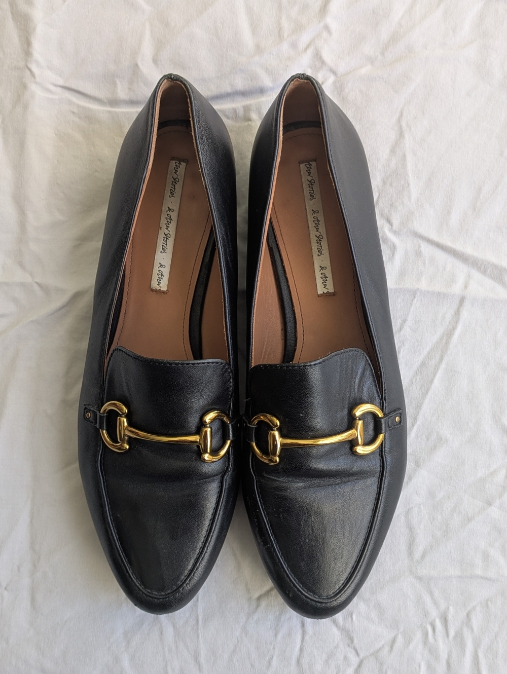 & Other Stories Black Leather Loafers with Gold Bit
